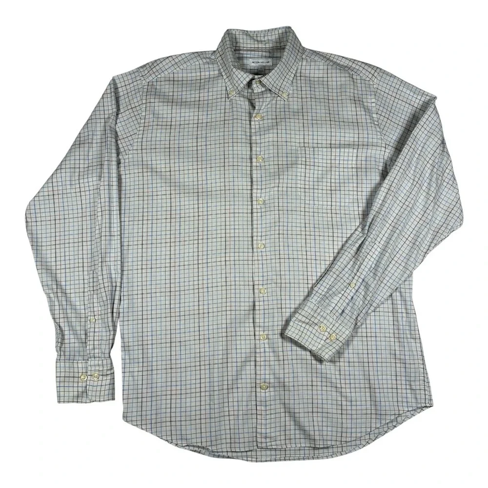 Peter Millar Mens L White Multicolor Check Button Stretch Casual Performance